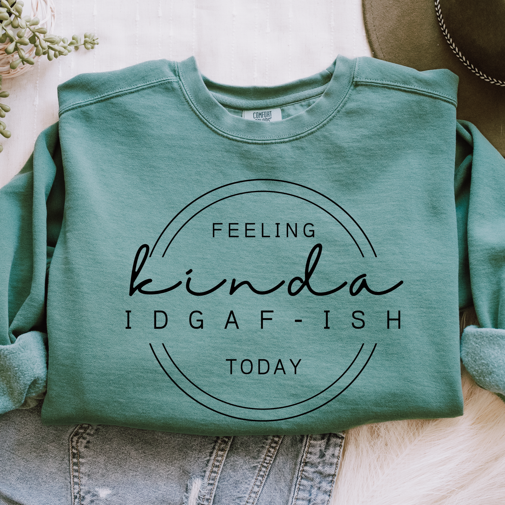 Trendznmore - Modern Graphic Apparel - Wholesale Graphic Sweatshirt - Women's - Comfort Colors Feeling Kinda IDGAF-ISH Funny Sweatshirt7