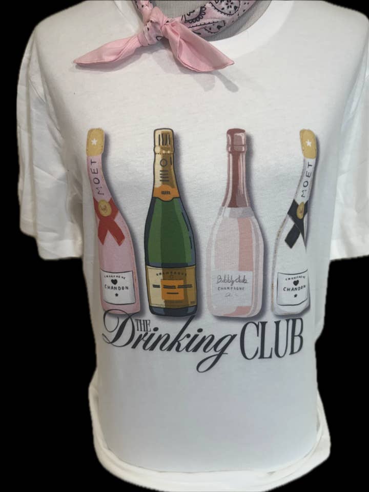 The Drinking Club - Bottles on (White Crew or Cropped Crew) for wholesale by Bling-A-GoGo, LLC