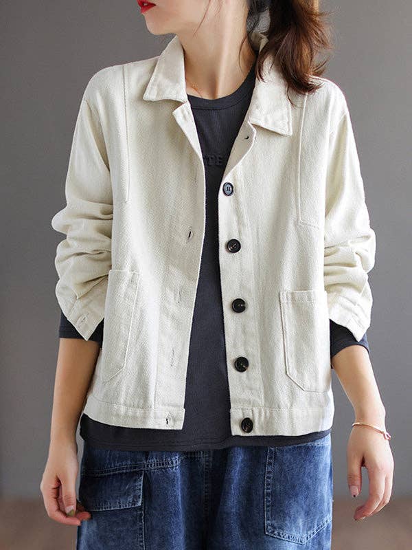 Plush Looks - Wholesale Jacket - Women's - Vintage Loose Long Sleeves Buttoned Solid Color Lapel Collar Outerwear6