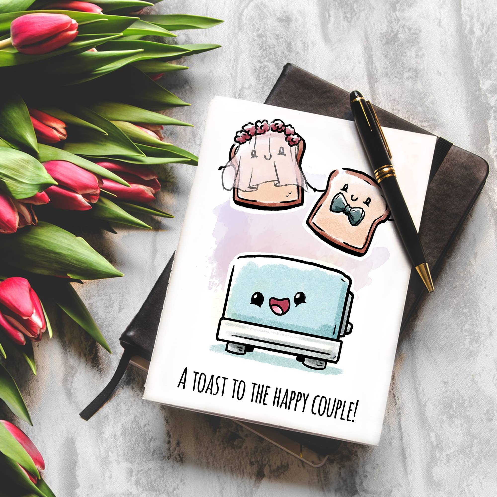 Aaron Millard Illustration – wholesale Bröllopskort – ”Skål för paret” - Roligt sött gay lesbiskt bröllopskort0