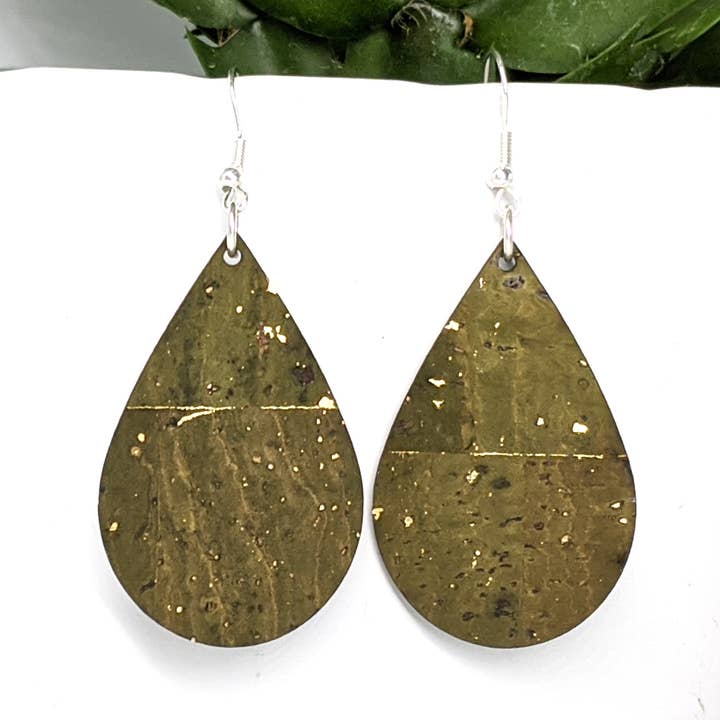 Teardrop Cork Earrings - Olive Green for wholesale by Elisabetta Studio