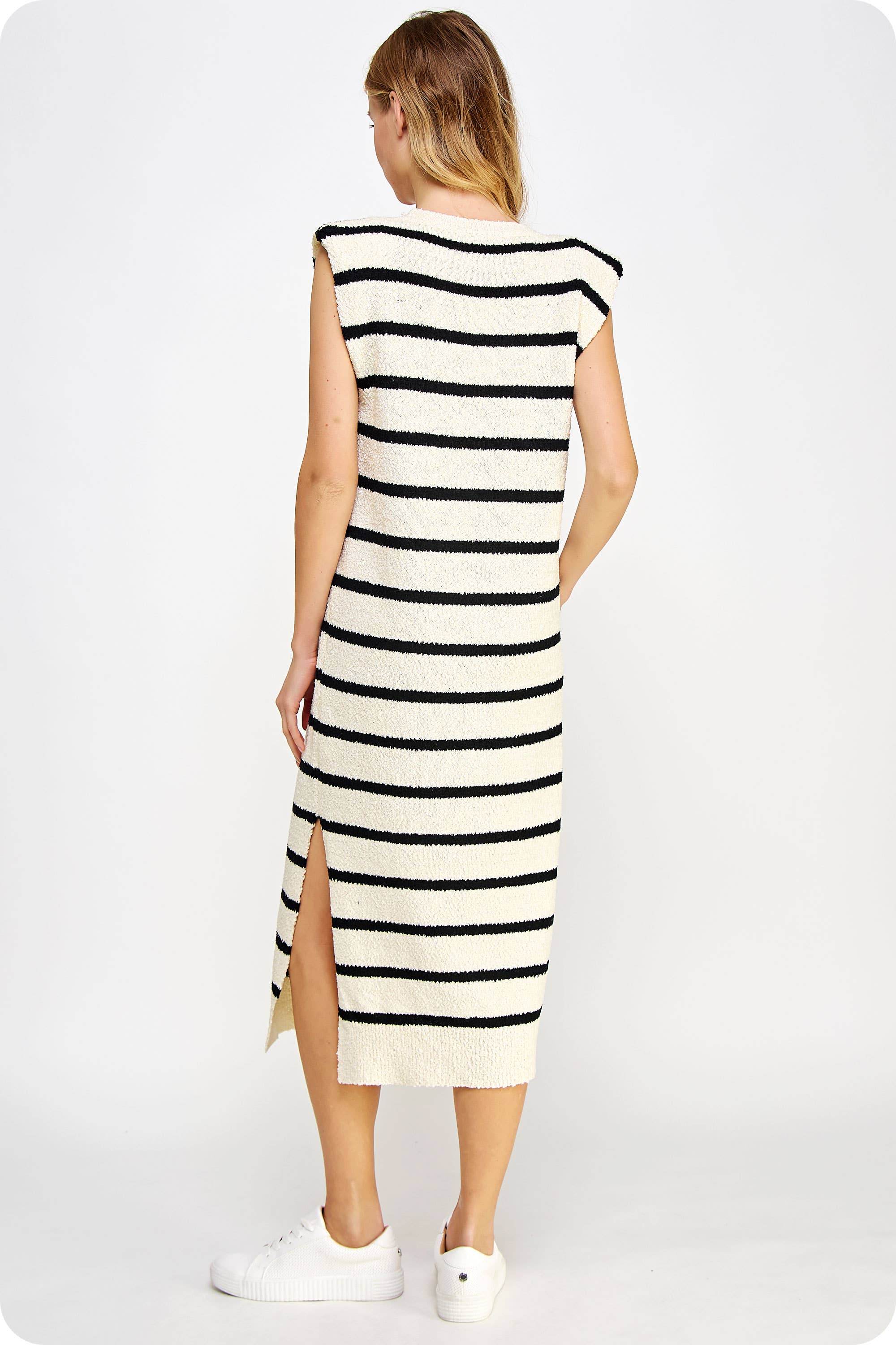Strut & Bolt - Wholesale Dress - Women's - Shoulder Pad Sleeveless Textured Striped Knit Dress11