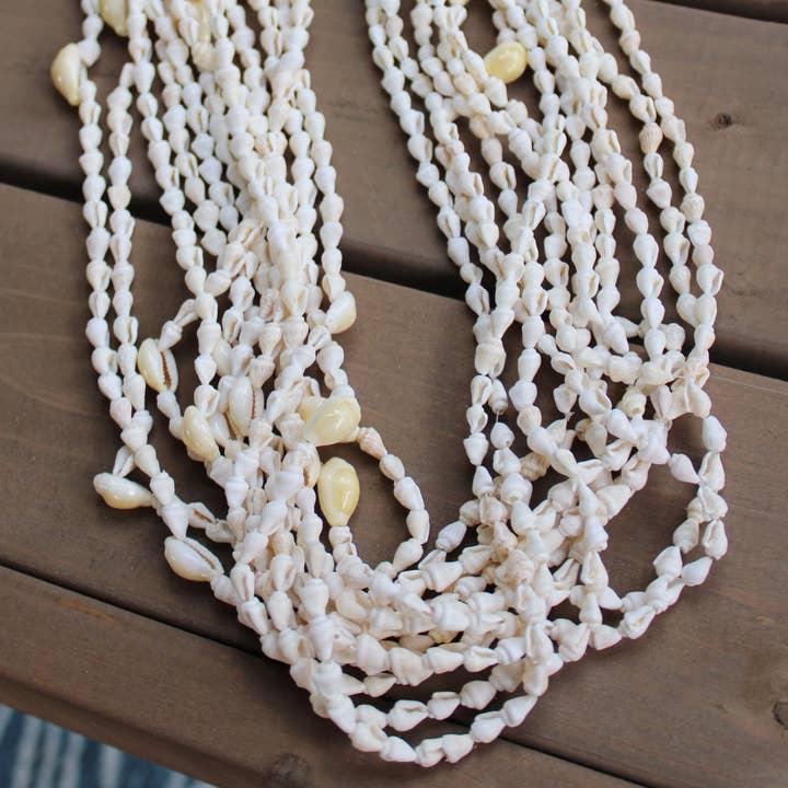 California Seashell Company - Wholesale Beaded/Pearl Necklace - Shell Leis - Seashell Necklaces - Beach Favors - 1 Dozen