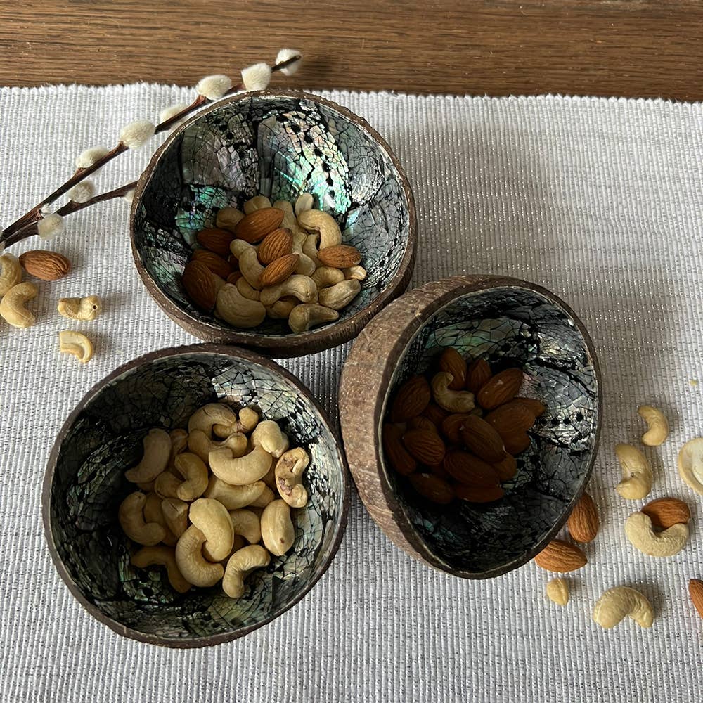 VIE – Engroshandel Pyntetallerken/skål – Skaalskål i kokosnøddeskal med abaloninlæg24