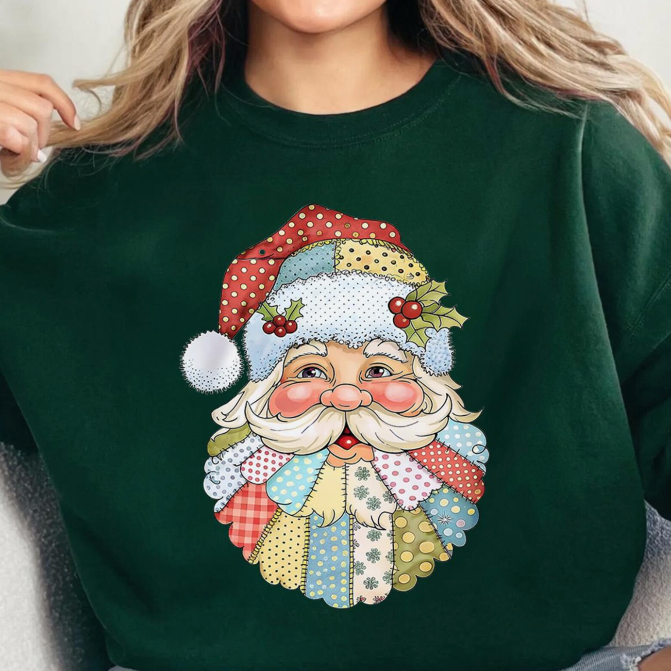 Trendy Chic Apparel LLC - Wholesale Graphic Sweatshirt - Women's - Santa Patchwork Sweatshirts & T-Shirts  3