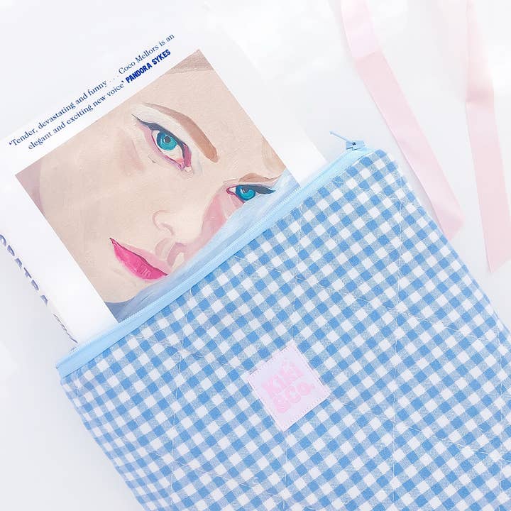 Kiki & Co. - Wholesale Book cover - Quilted Book Sleeve - Blue Gingham2