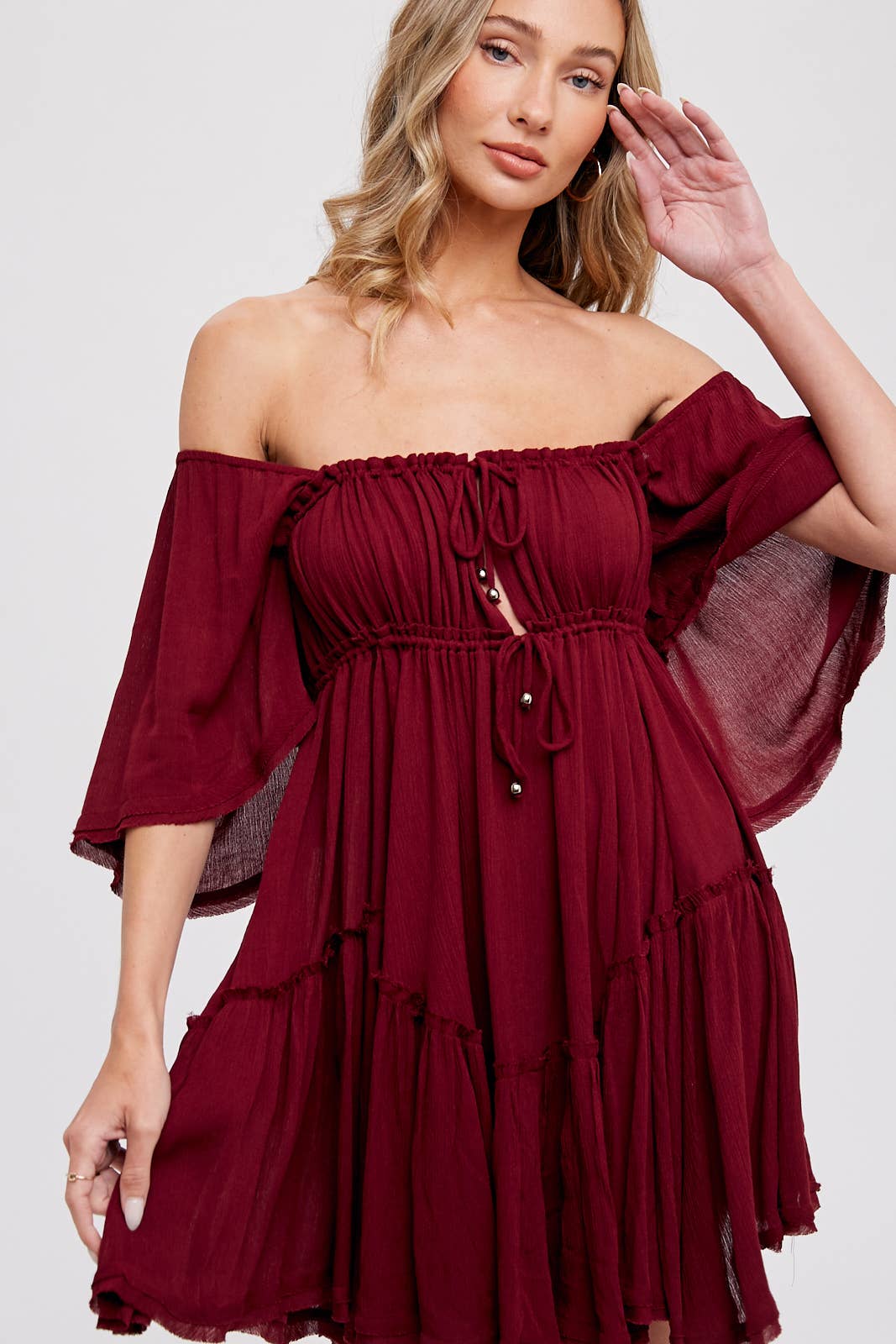 Bluivy - Wholesale Dress - Women's - RUFFLE HEM  RUCHED MINI DRESS4