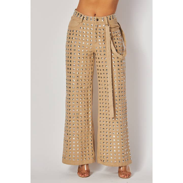 TAUPE Strut The Walk Studded Pant for wholesale on Faire1