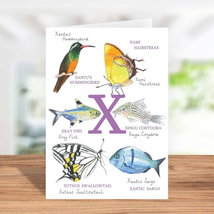 Carte Animal Alphabet X pour la vente par Sarah Gregory Designs