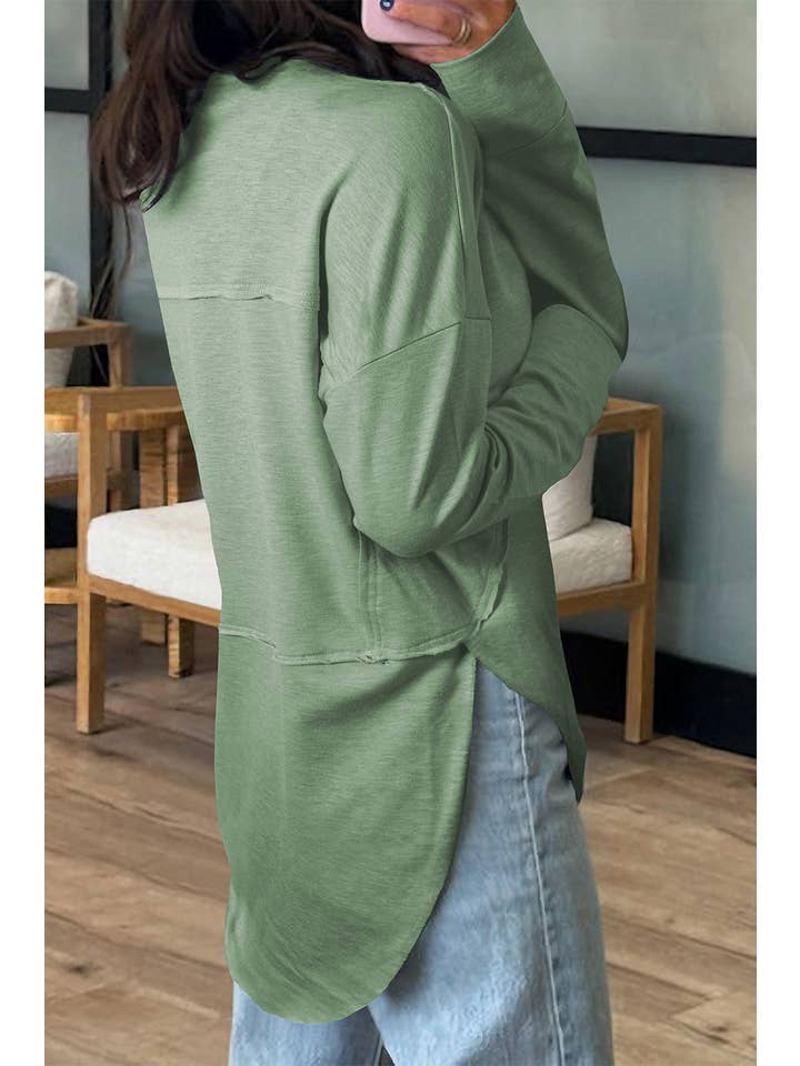 PRETTY BASH - Wholesale Tunic - Women's - Solid V-Neck Raw Hem Long Sleeve Top7