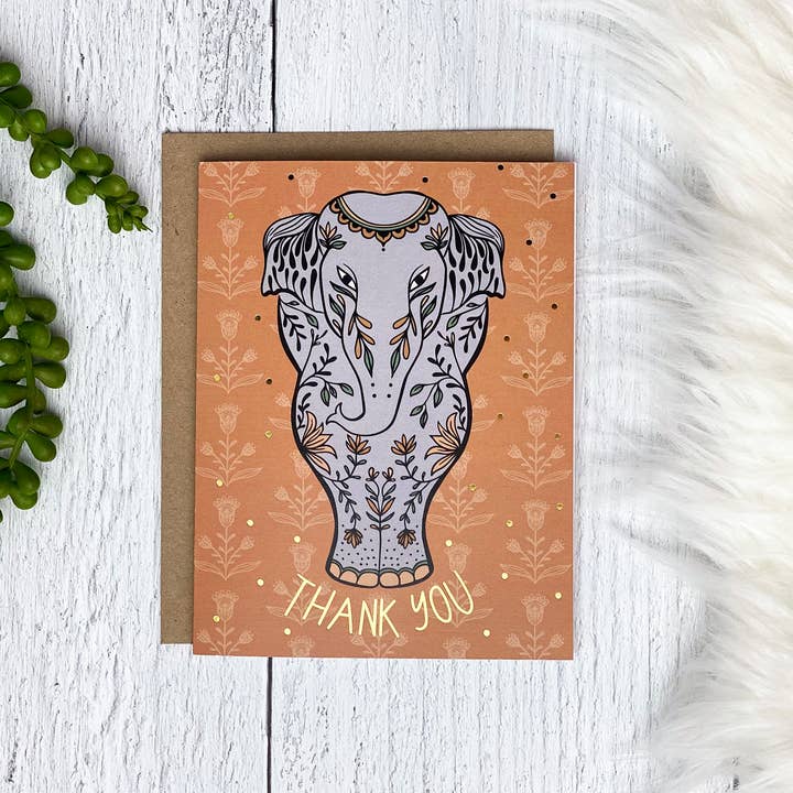 Amicreative - Wholesale Thank You Card - Elephant Grace – Gold Foil Thank You Greeting Card1