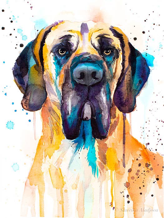 Fawn Great Dane, Dog Watercolor Painting Print, Cute Pet for wholesale by Slaveika Aladjova