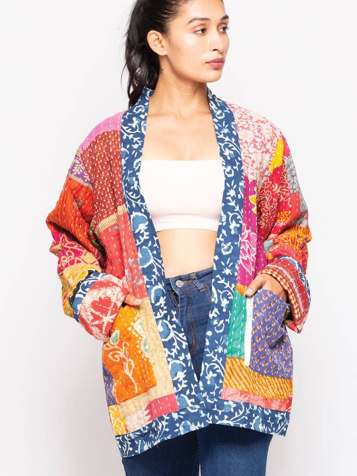 Sevya Handmade - Wholesale Jacket - Women's - Reversible Kantha Quilted Sari Jacket2