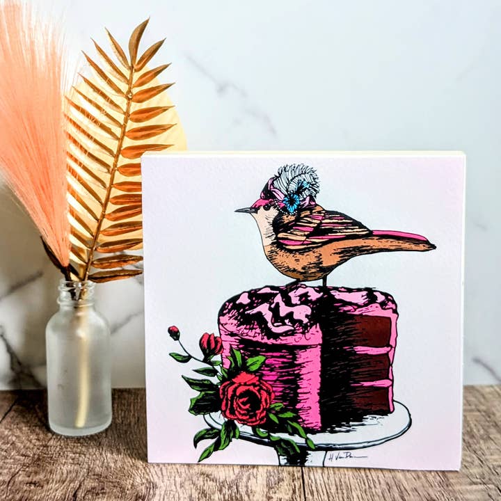 Birdie Antoinette Art Print on Wood Block for wholesale by Birds & Blossoms
