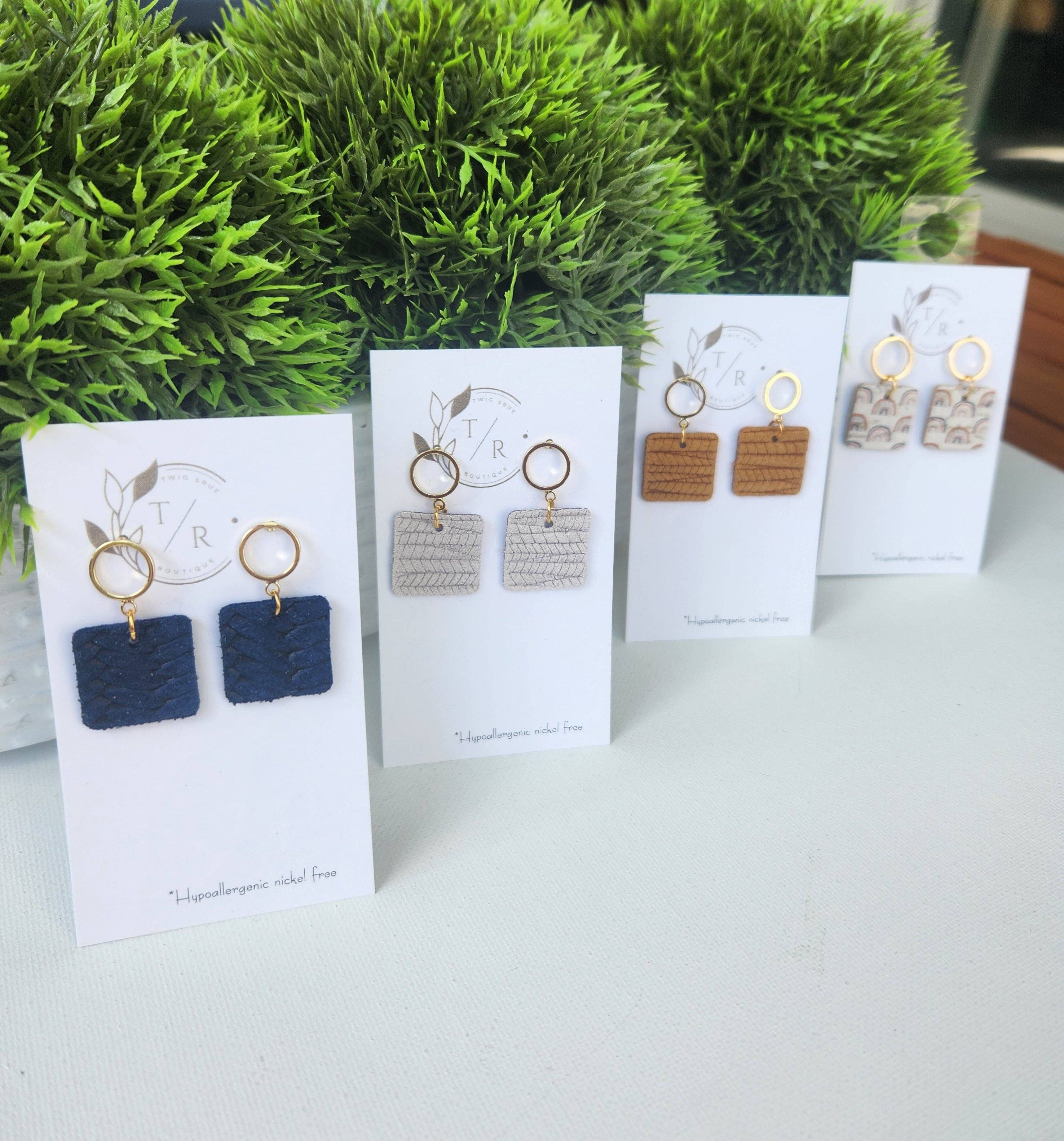 Twig & Rue boutique - Wholesale Dangle Earrings - Adele| Leather and gold mini dangles1