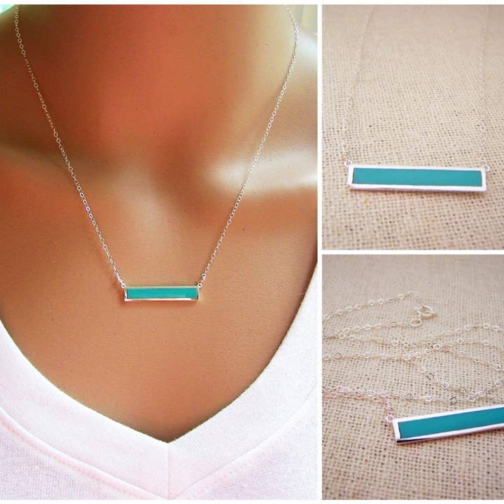 Turquoise Bar Sterling Silver Necklace for wholesale by CY Design Studio