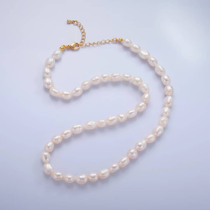 24K Gold Filled 7mm White Freshwater Pearl 16.5 Inch Necklace | WA-3018 for wholesale by Aim Eternal