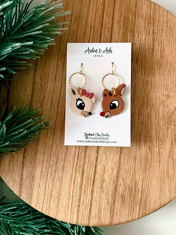 Orecchini dichiarazione festiva Rudolph & Clarice | Fatto a mano per la vendita all'ingrosso da parte di Asden & Ash Design