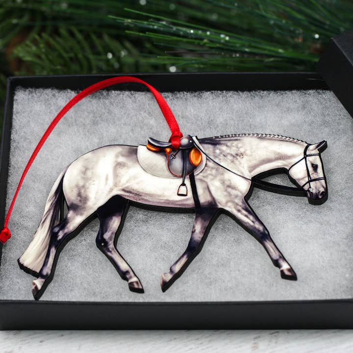 Classy Equine - Wholesale Ornament - Gray English Pleasure Hunt Seat Quarter Horse Ornament