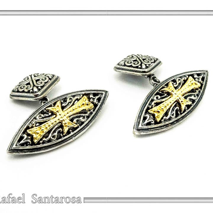 Abotoaduras Cruz de Malta em Prata Esterlina Oxidada com Detalhes em Ouro 18K por atacado de RAFAEL SANTAROSA