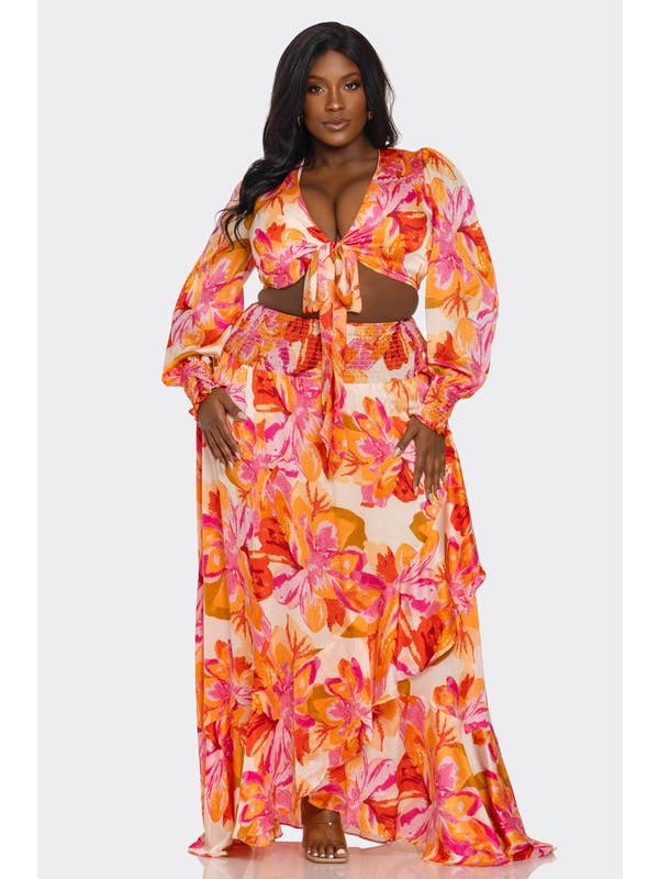 BANJUL - Wholesale Dress - Women's - BCCTD44578 PLUS 2Pc Printed Ultra-Short Tops & Maxi Dress