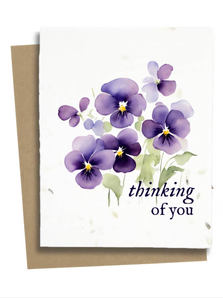 Plantable Thinking Of You Card With Violets for wholesale by Greet n' Grow Plantable Cards