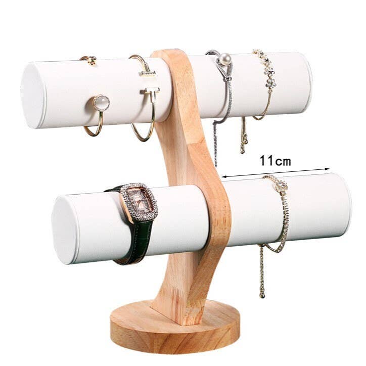 Zakka – wholesale Smyckesmonter – Zakka armband- och klockställ med dubbla stånghållare i trä5