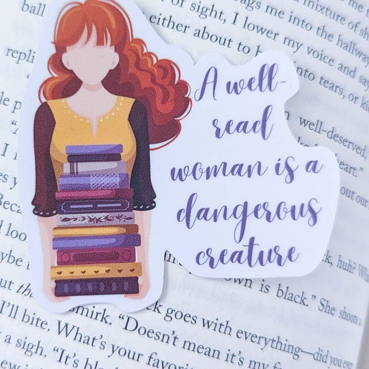 Well Read Woman Dangerous Creature Sticker for wholesale by The Book Nerd Fox