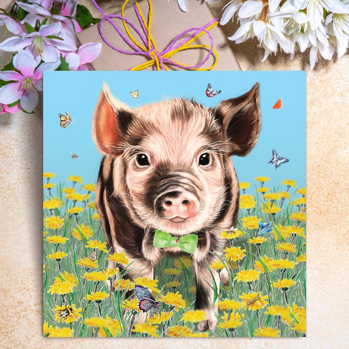 Carte de vœux d'animaux de la ferme - Porcelet pour la vente par Irisha's Card Art