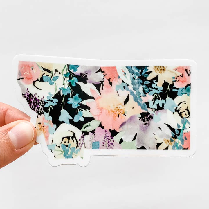 Montana Black Floral State Sticker for wholesale by Wildflower Paper Company