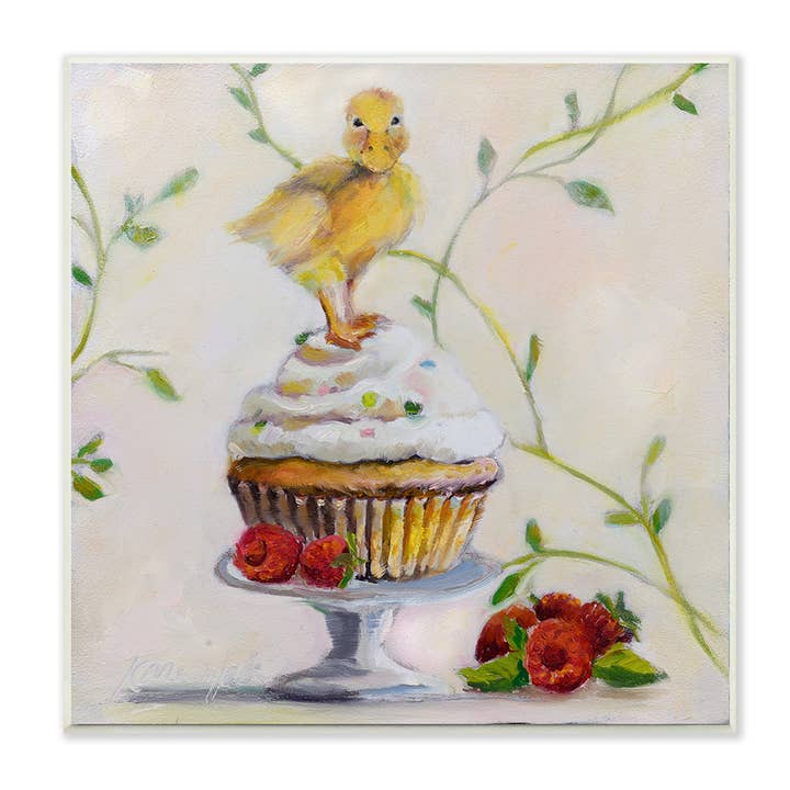 Baby Duck on Raspberry Cupcake Dessert Painting for wholesale by Stupell Industries