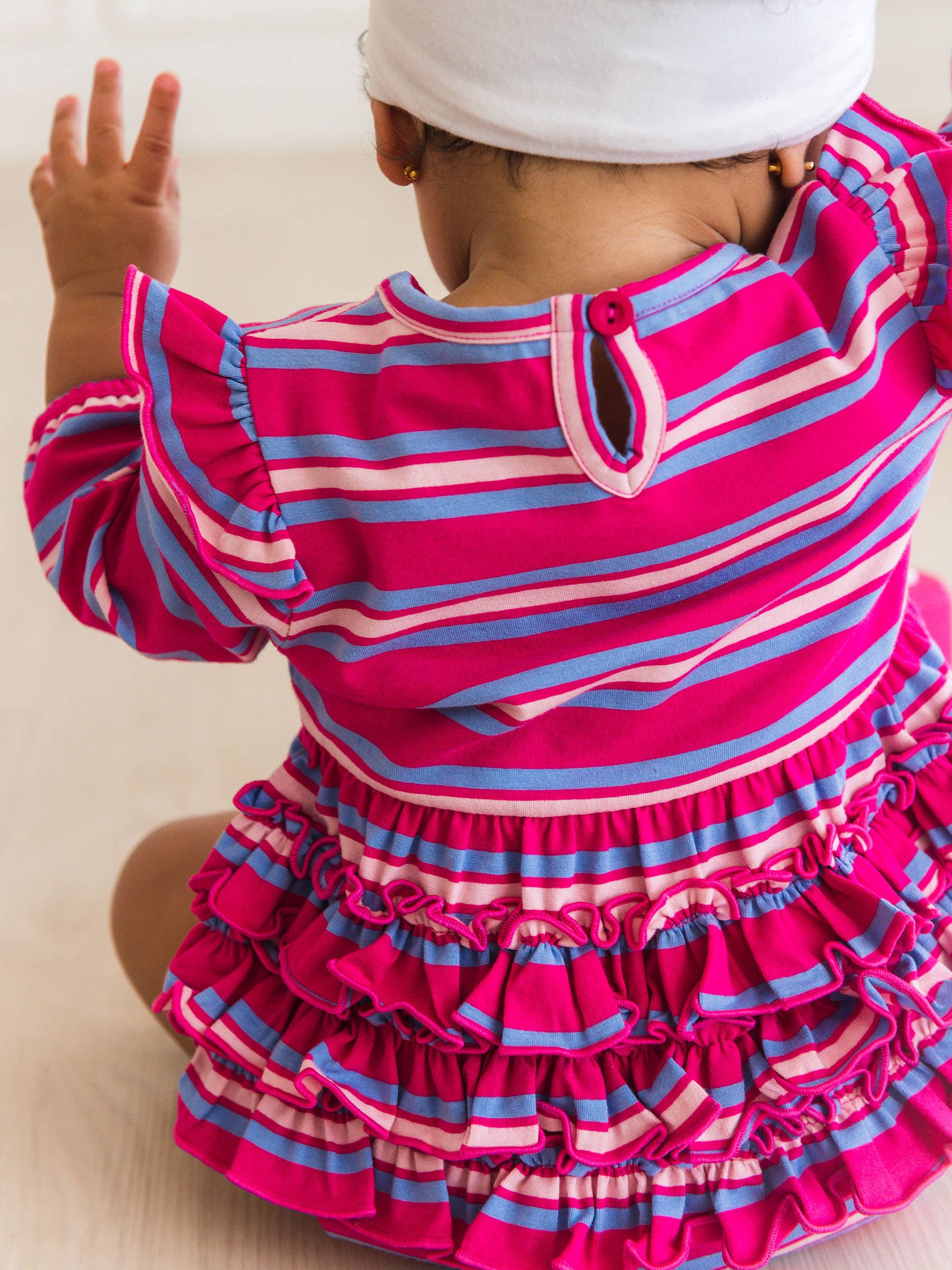 Lyserød Baby Piger Meget Bær & Periwinkle Blå Stribet Strik Langærmet Flutter Boble Romper for engroshandel på Faire2