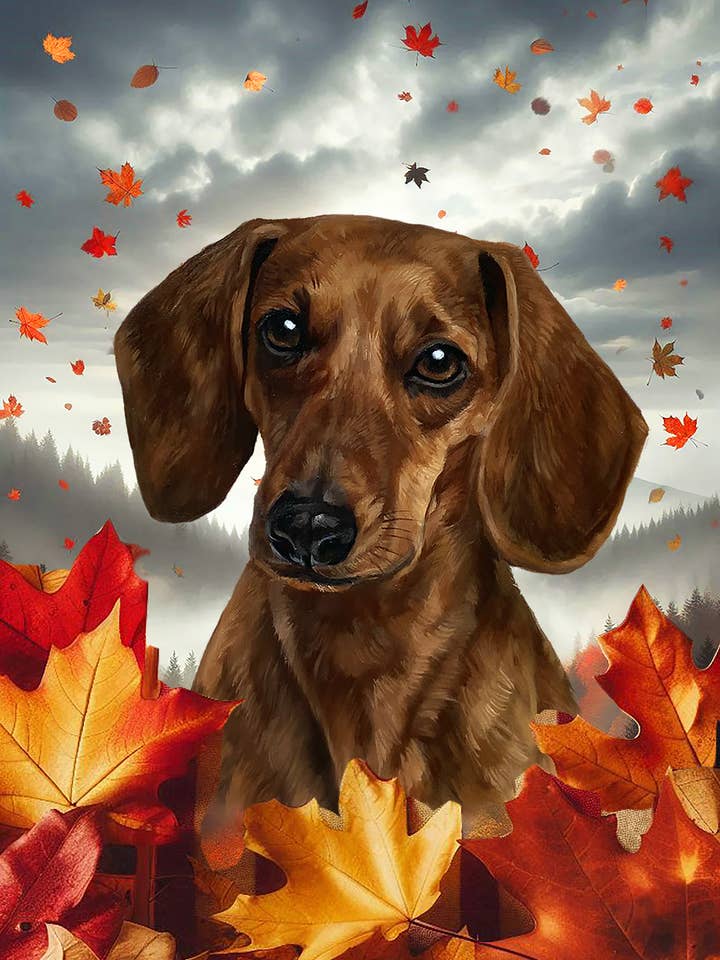 Dachshund Red Smooth - Fall Leaves House Flag for wholesale by Best of Breed Products