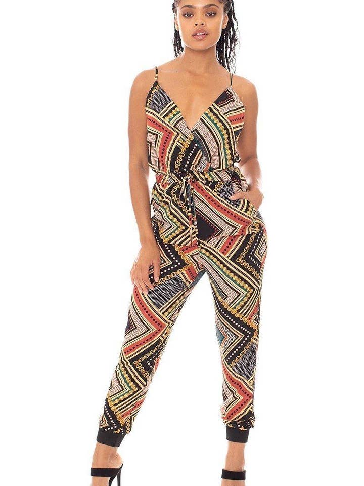 Combinaison portefeuille à imprimé Boarder avec cordon de serrage à la taille pour la vente par Fashion Quality Boutik