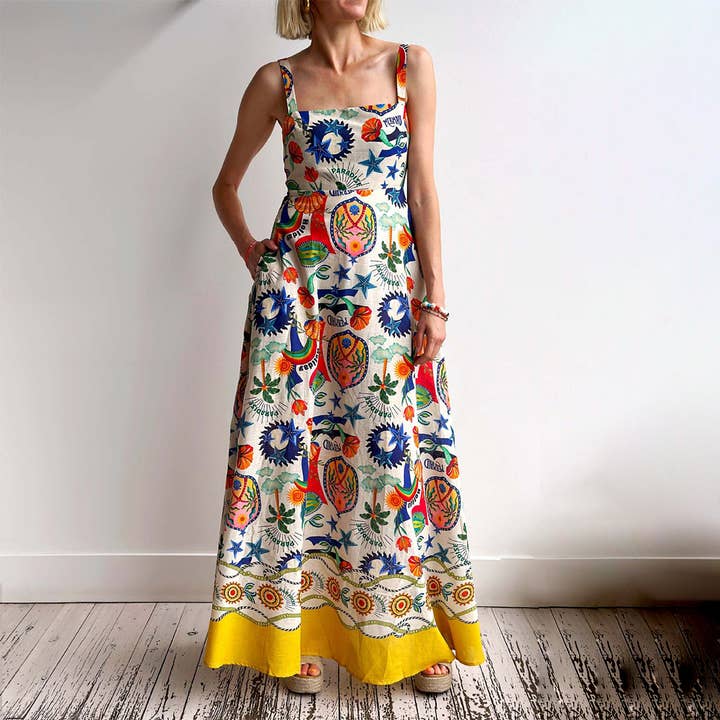 Temperament linen printed tank top swing dress for wholesale by Lily Clothing