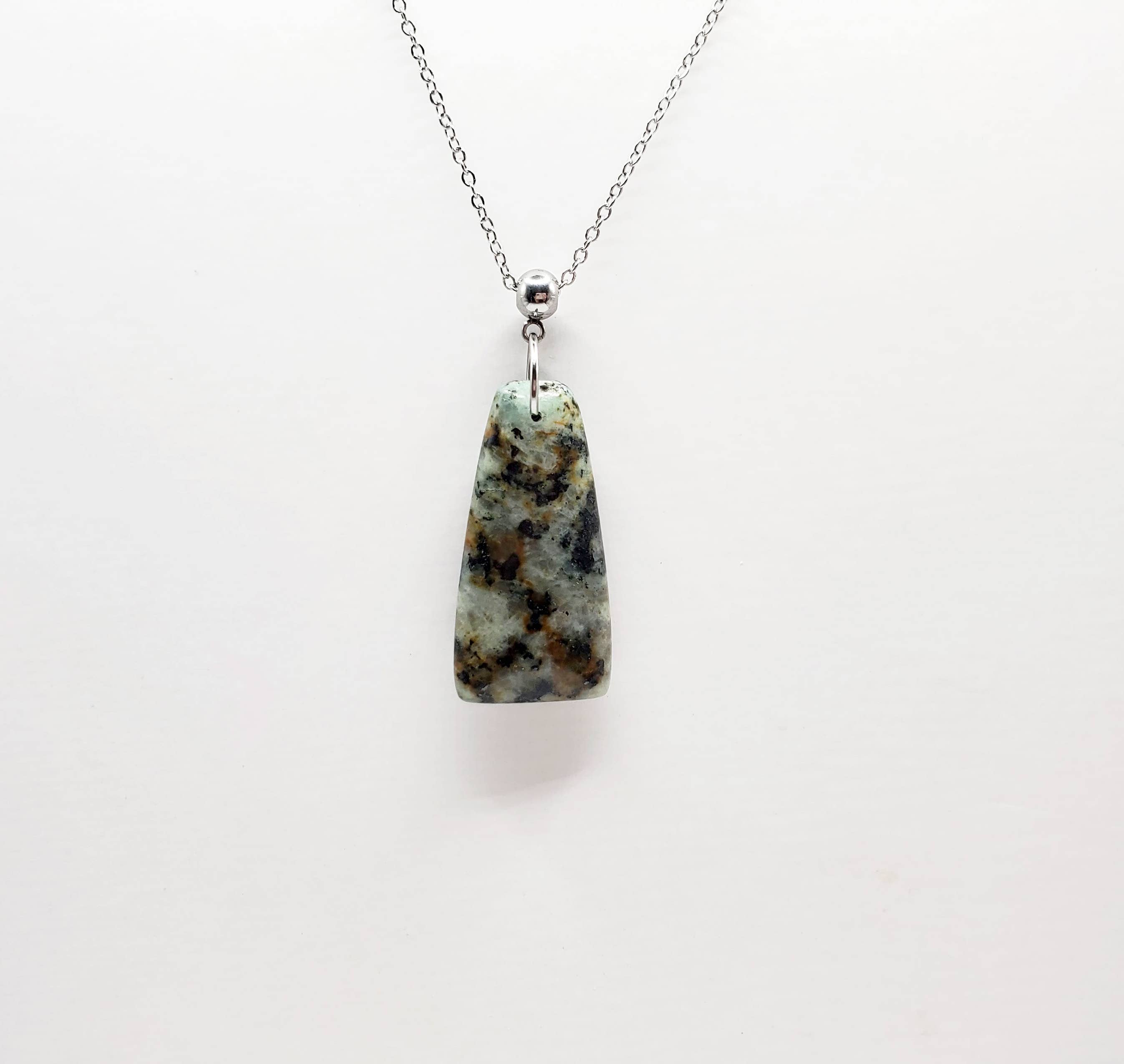 Covaly Artisan Jewelry - Wholesale Pendant/Charm Necklace - One of a Kind African Turquoise & Stainless Necklace     0