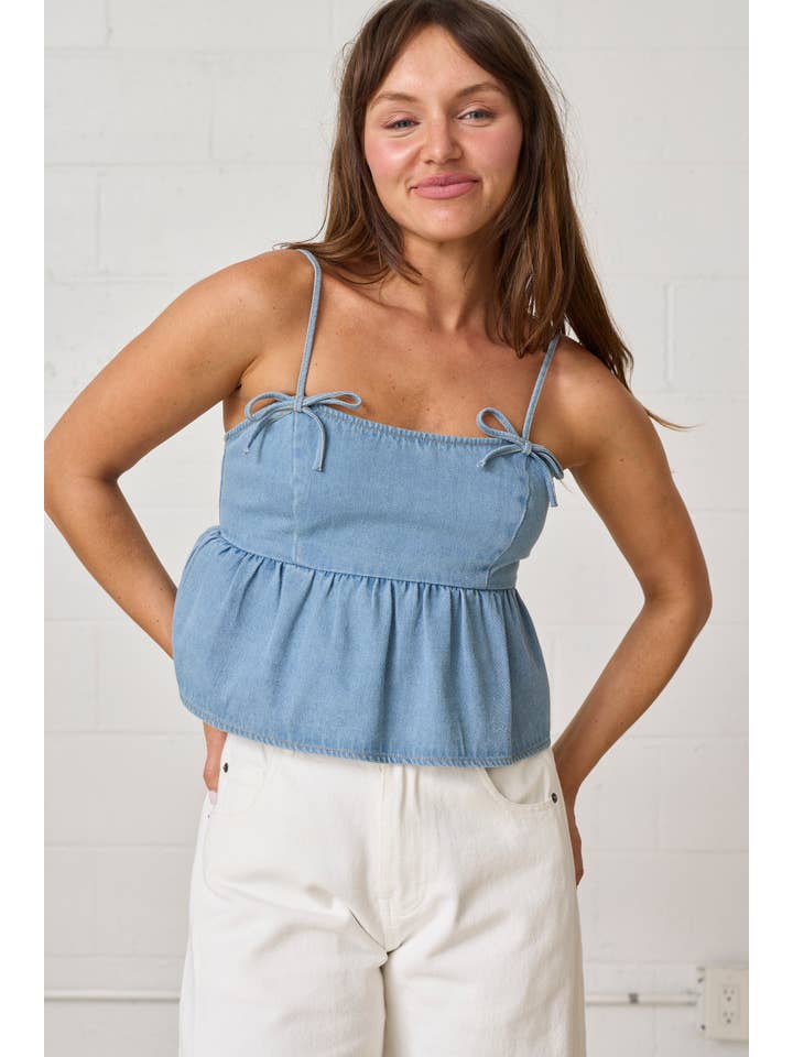 Papermoon - Wholesale Blouse - Women's - PT50197 - Erin Bow Detail Denim S/L Top