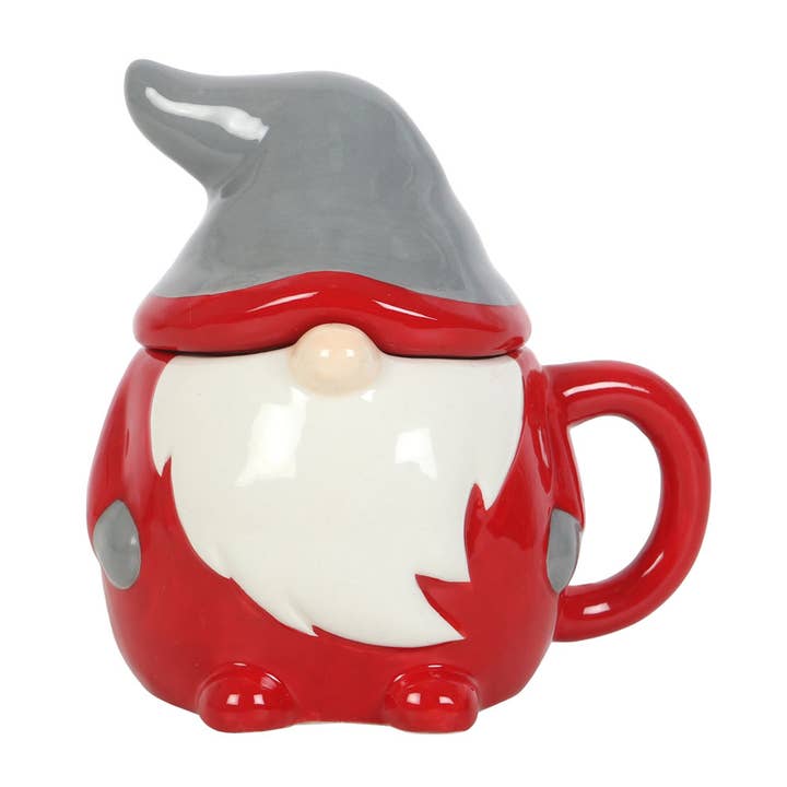 Something Different Wholesale - Wholesale Coffee Mug - Red and Grey Christmas Gonk Lidded Mug