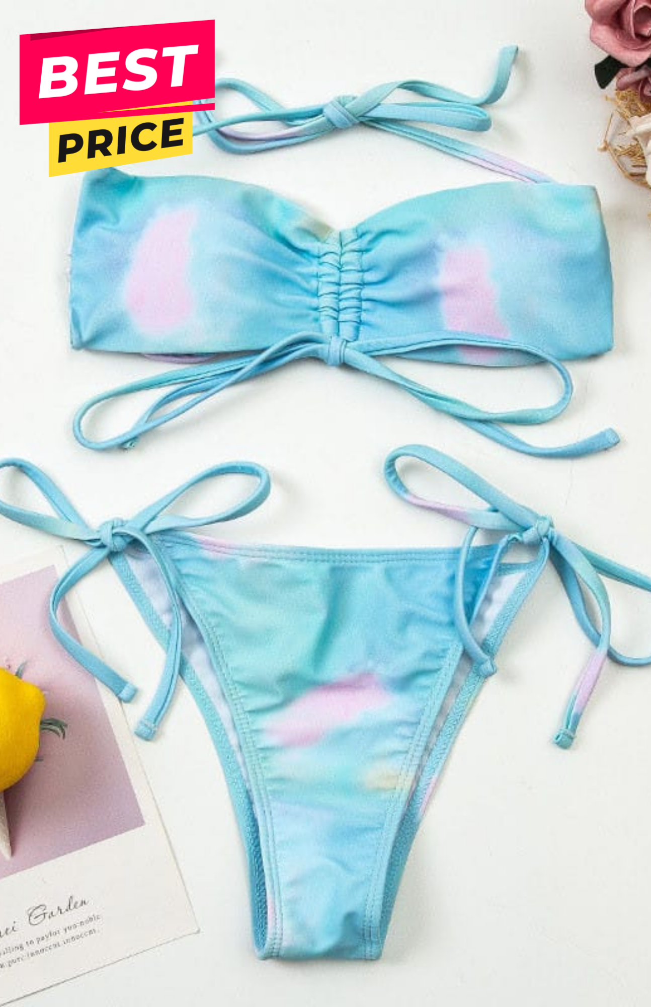 Wholesale Women Sexy Halter Neck Tiedyed Drawstring Bikini Swimwear