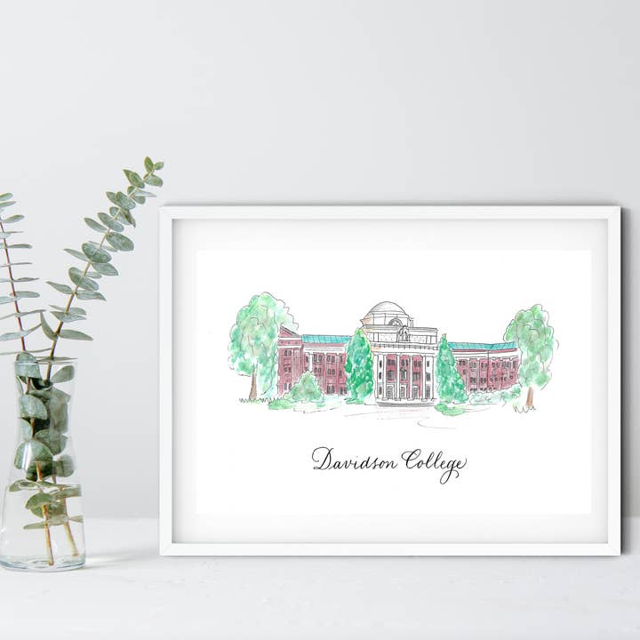 Davidson College Watercolor Print for wholesale by The Write Occasion Calligraphy