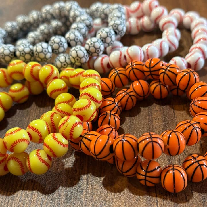 Sports Beaded Stretch Bracelets - 6 Sport Options! for wholesale by Paco Designs