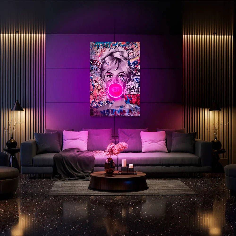 Lilla Brigitte Bardot Bubble V.1 | LED vægkunst for engroshandel på Faire3