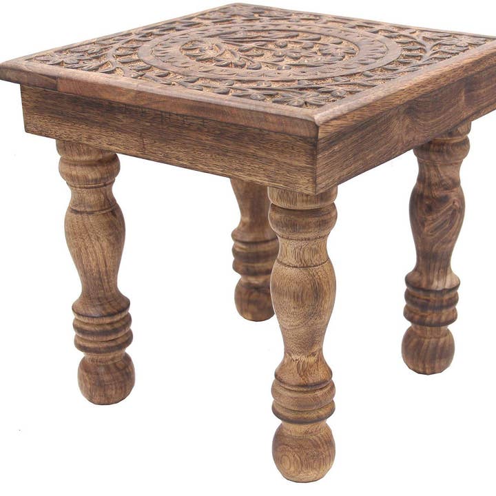 Solid Mango Wood Hand Carved Prayer Puja Shrine Altar Meditation Table (Tree of Life) for wholesale by Lungta Imports