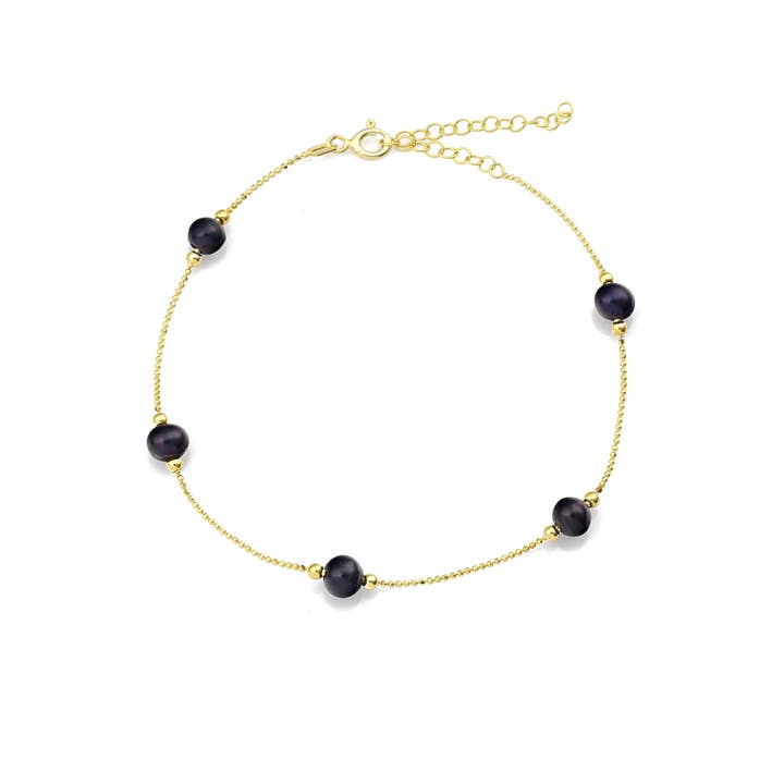 Anklet with Black Pearl 925 Sterling Silver Chain for wholesale by Azuris Silver
