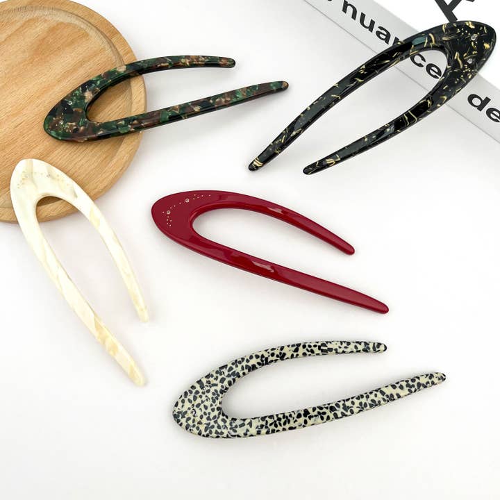 Classic Minimalist Acetate Double-Prong Hairpin for wholesale by TheDivaSoap