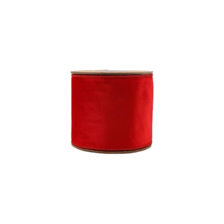 LA Ribbons Wholesale - Wholesale Ribbon - Gift Wrapping - 2 1/2 Wired Cozy Velvet Ribbon | Red w/ Double-Fused Metallic Red Dupioni | 10 Yard Roll
5