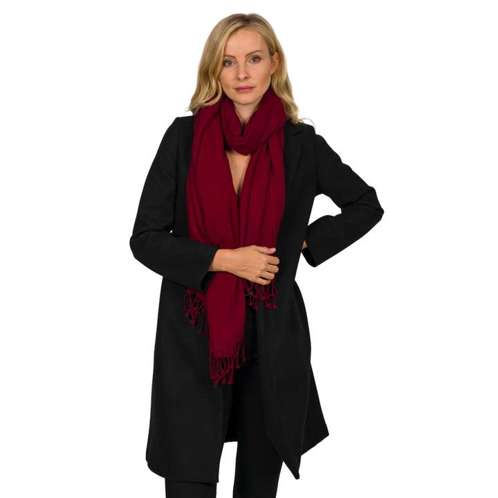 Bufanda de cachemir tejida a mano rojo cereza para venta al por mayor de Shirin Sehan