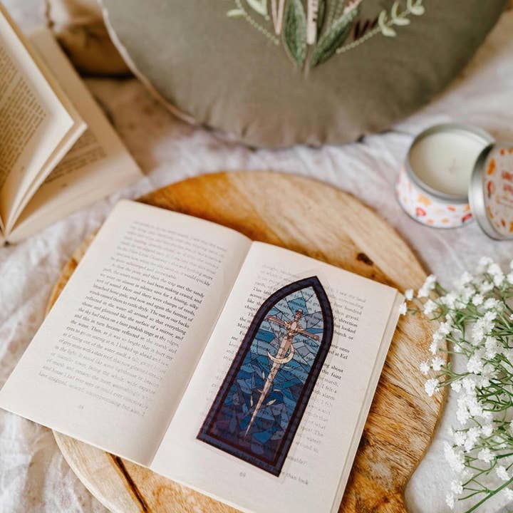 Romantasy Designs - Wholesale Bookmark - Blue sword stained glass style bookmark0