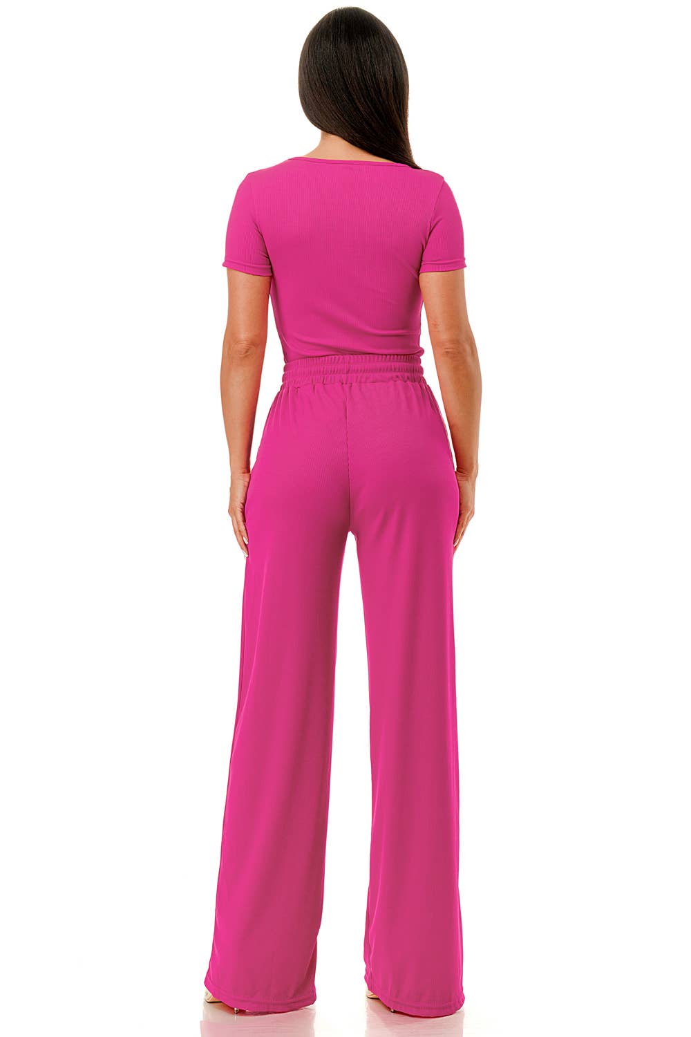 Color 5 - Wholesale Top & Pant Set (NOT Loungewear) - Women's - Slinky short sleeve body suit with flare pants fashion set12