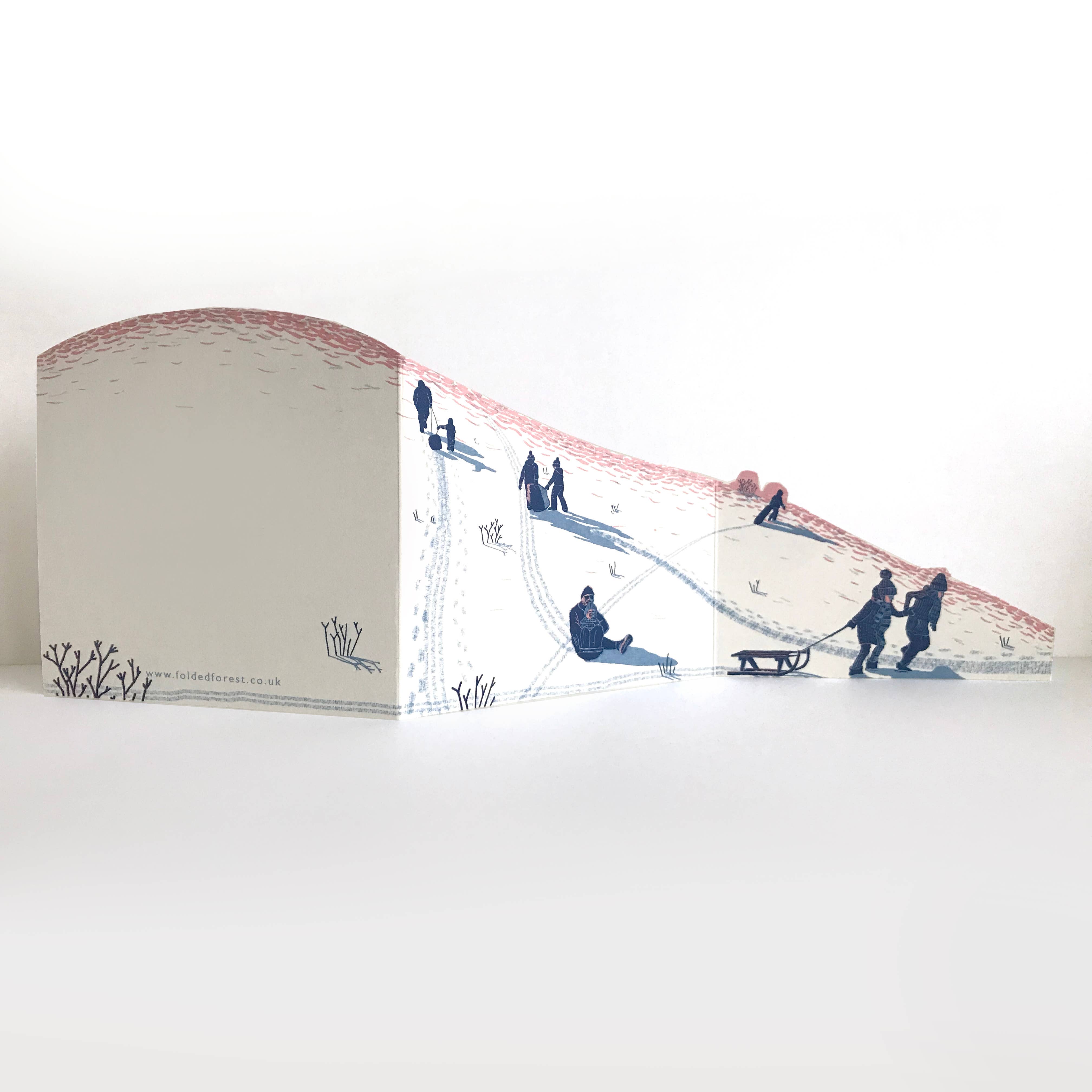 Folded Forest – wholesale Christmas card – Concertina Card - Sledging at Dusk6